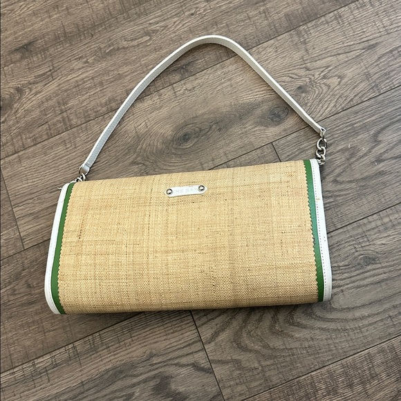 The Sak Straw Embroidered Floral Bag / Clutch Leather Trim Removable Strap - Picture 6 of 17